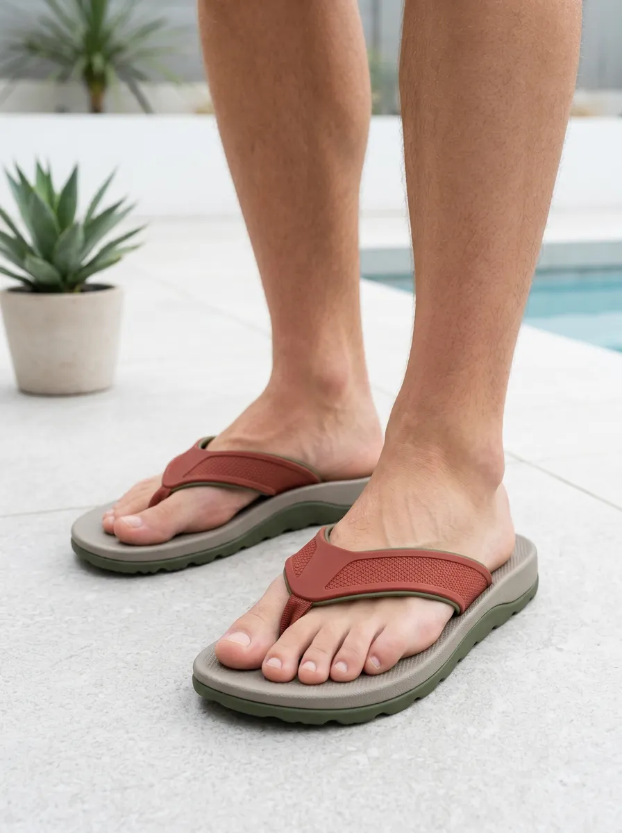 Men's Casual Summer Outdoor Olive Red Printed Flip Flops