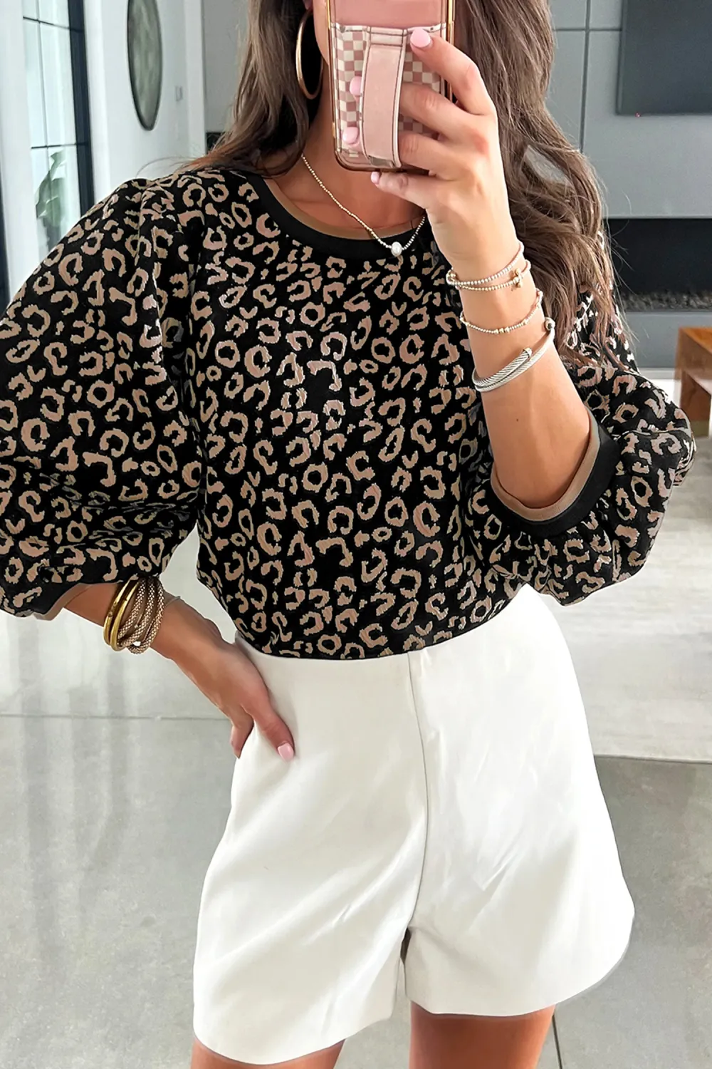 Black Leopard Print Puffy Bracelet Top