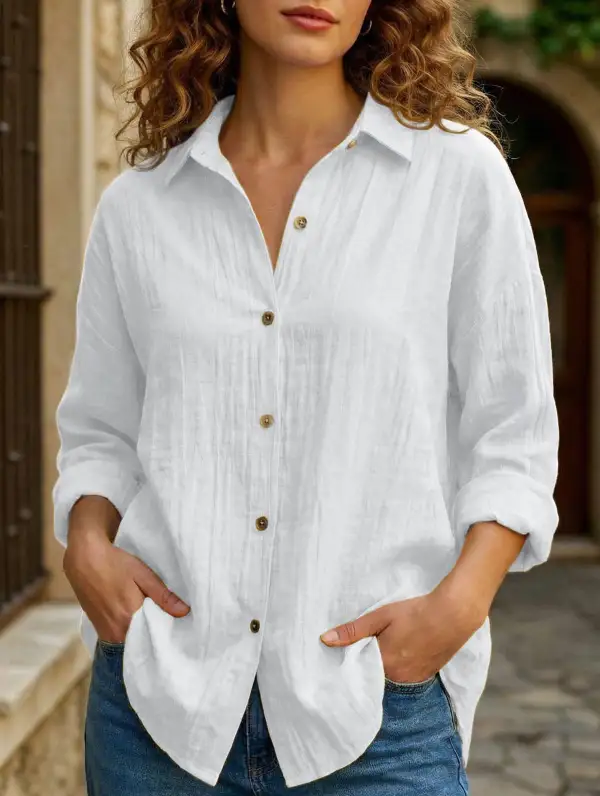Button Detail Pleated Button-Up Shirt