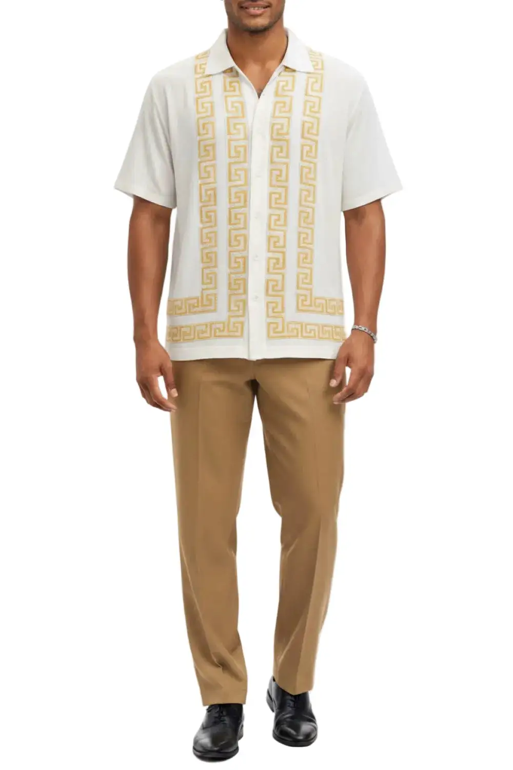 Tan Relaxed Fit Meander Short Sleeve Walking Suit Set