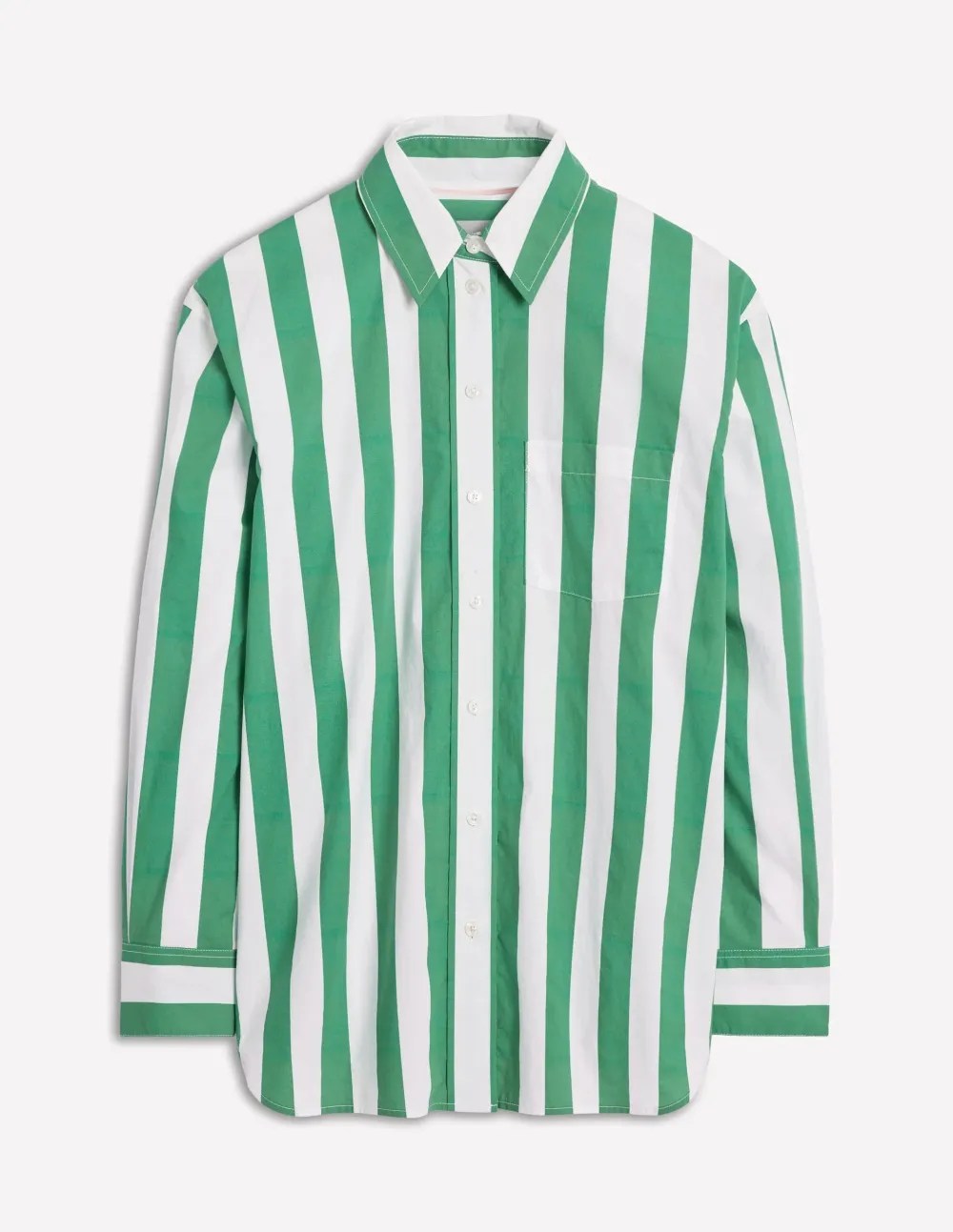 Sadie Relaxed Cotton Shirt -Rich Emerald Wide Stripe
