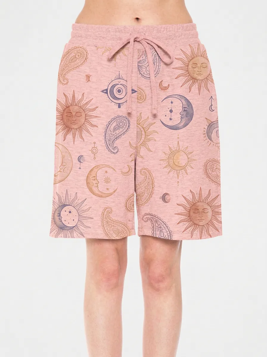 Women's Celestial Boho Sun Moon Paisley Graphic Shorts