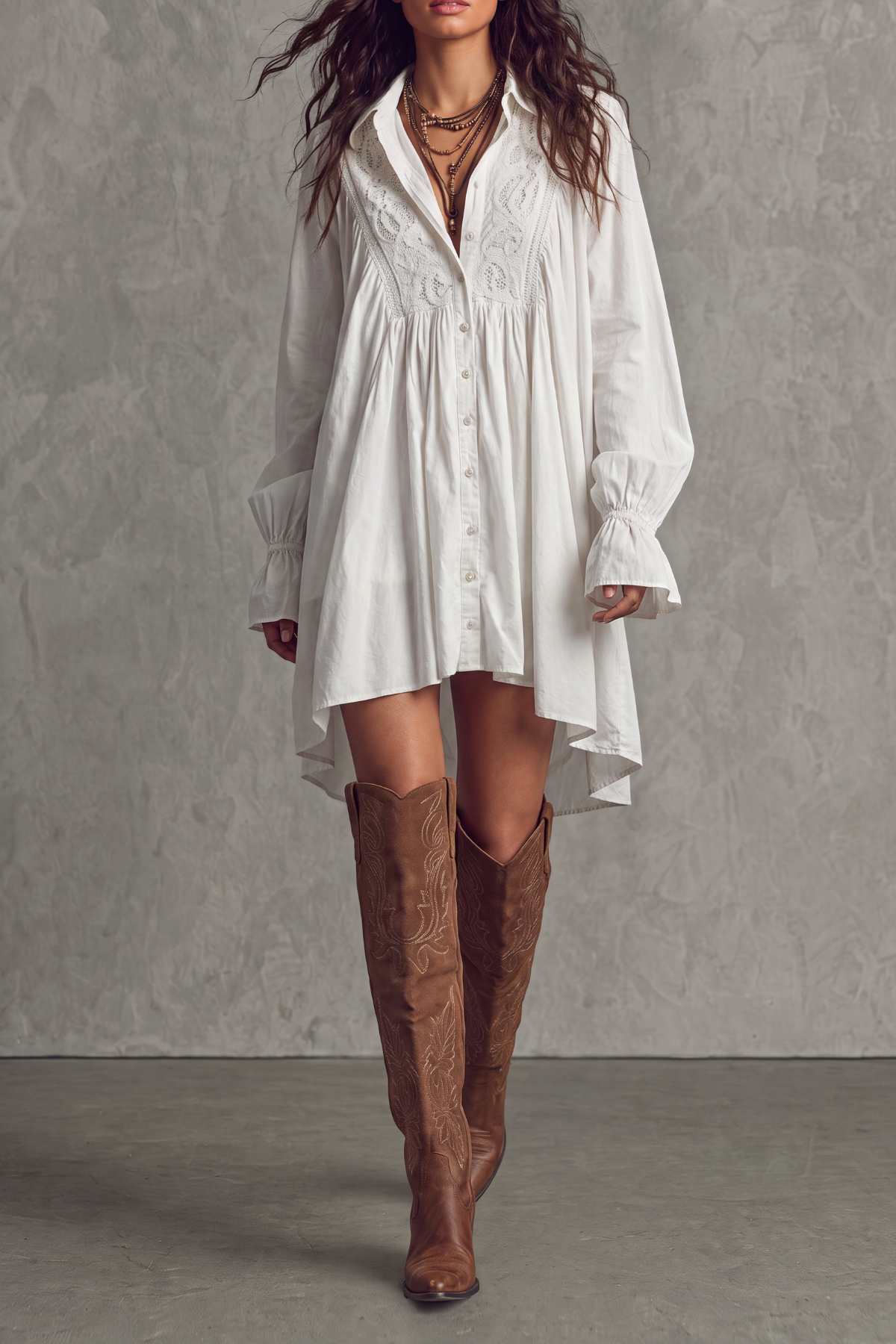 Button Front Lace Mini Dress