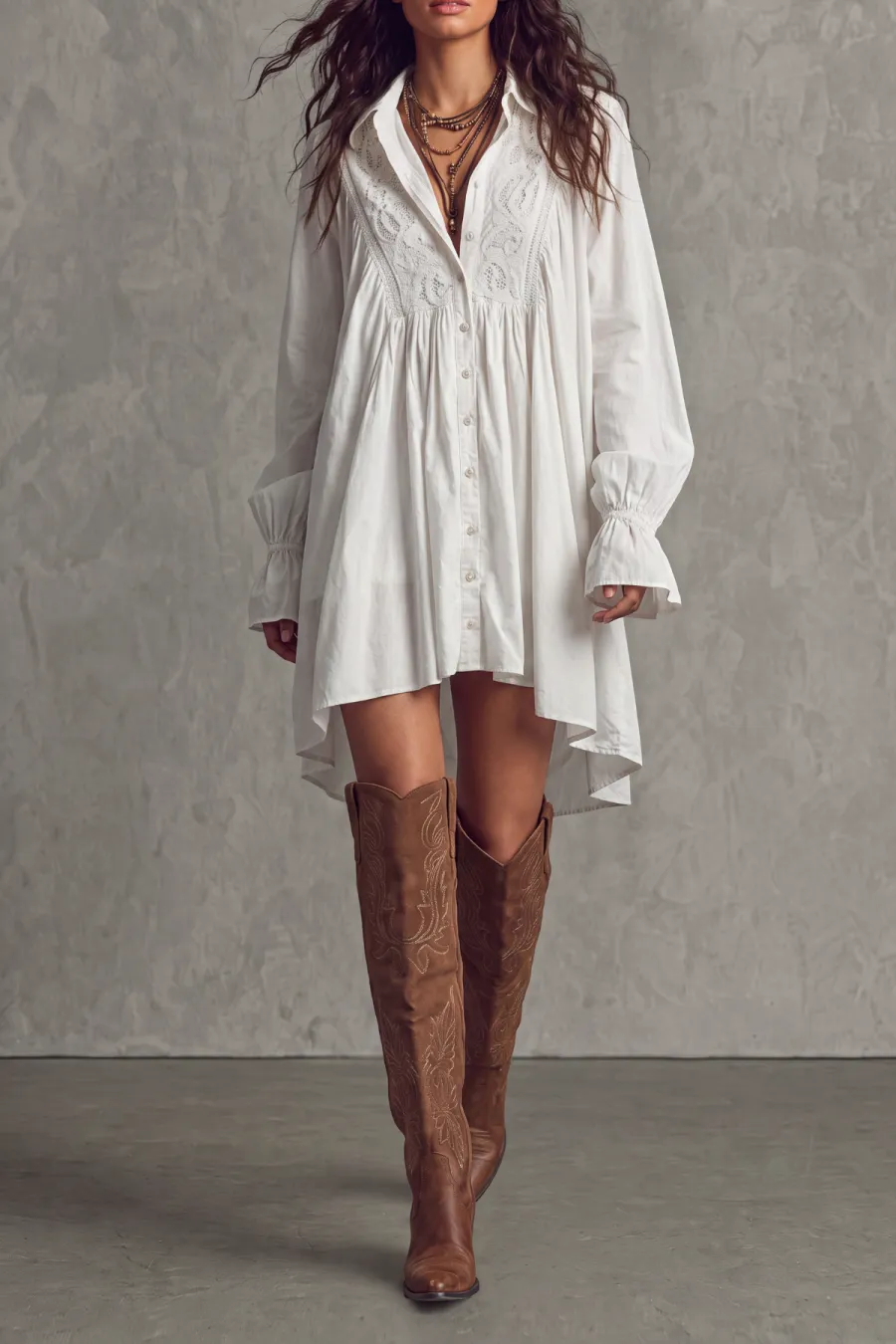 Button Front Lace Mini Dress