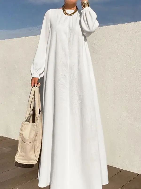Zipper Pleated Long Neck Maxi Dress