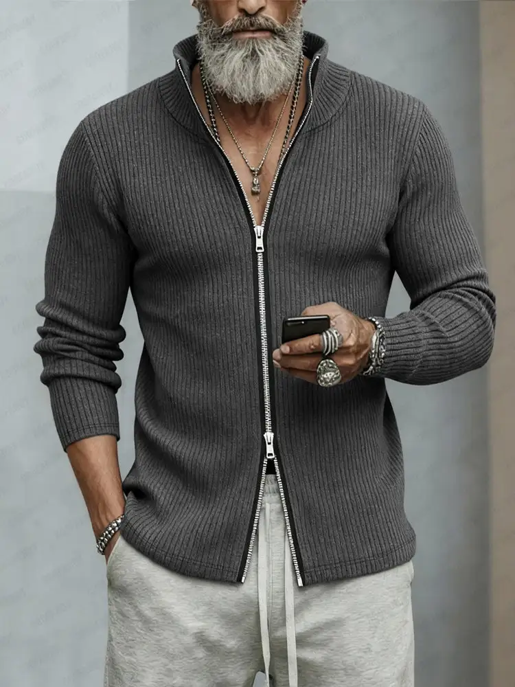 Dual Zip Stand Collar Cardigan