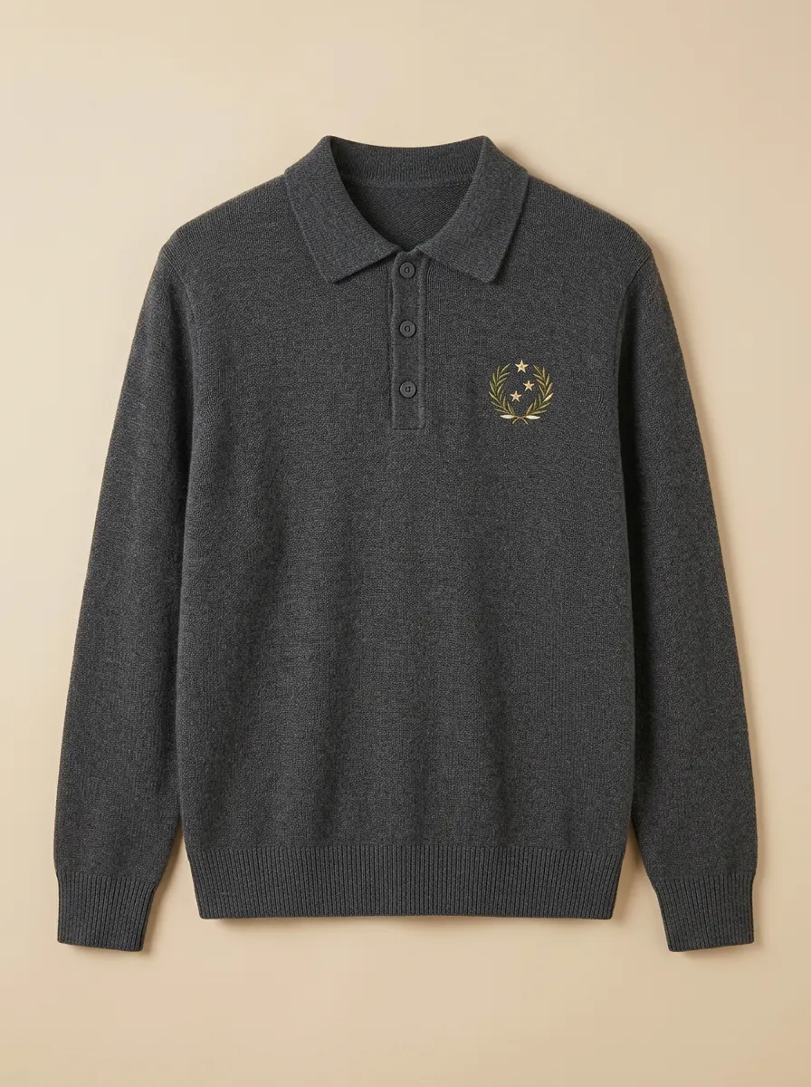 Men's Laurel Star Embroidered Polo-Collar Knit Sweater