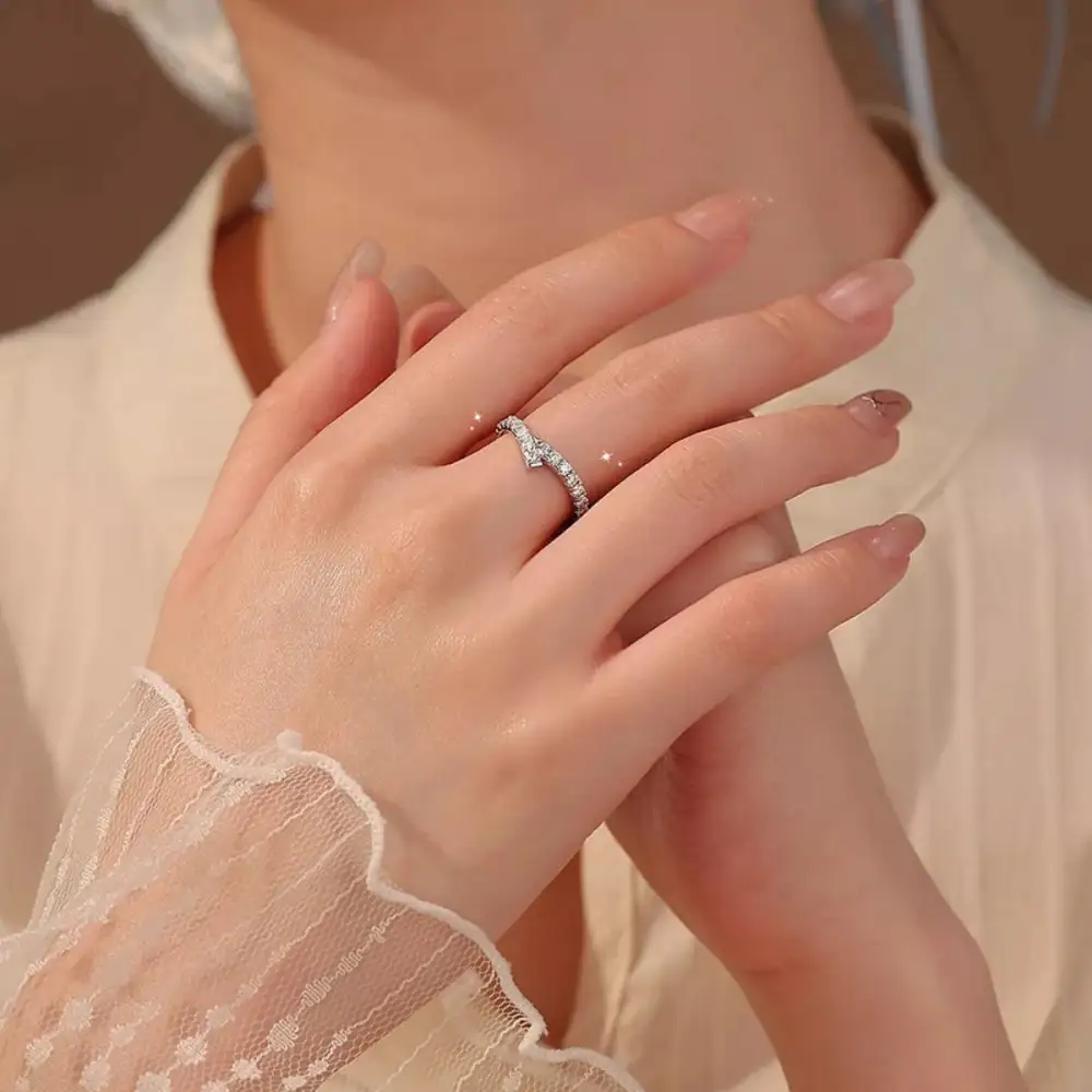Soft Sparkle Sterling Silver Geometric Ring
