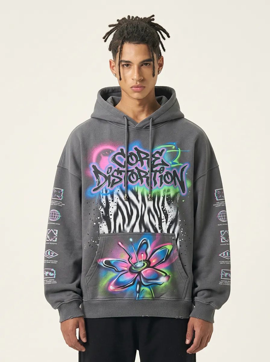 Unisex Downtown-Inspired Streetwear Graffiti Floral Hoodie