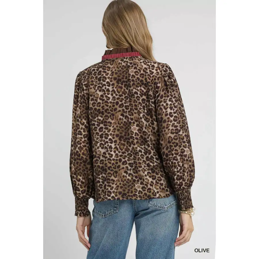 Ruffle Trim Leopard Print Shirt