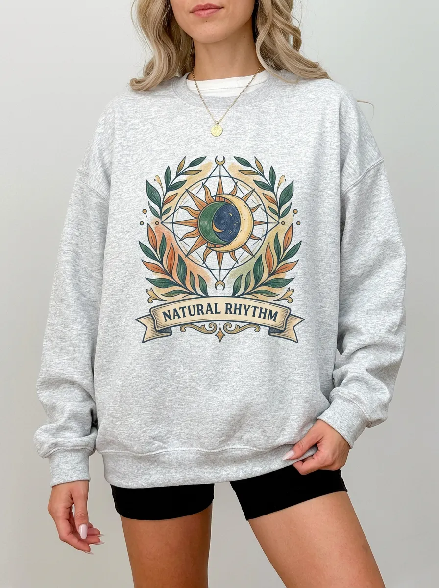 Women's Celestial Natural Rhythm Sun Moon Printed Sweatshirt