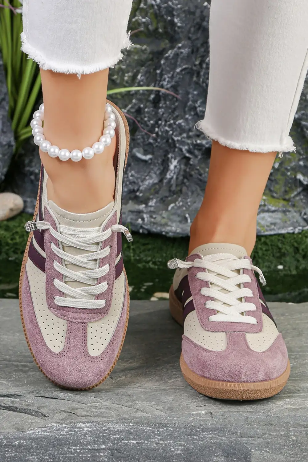 Eyelet Leather Patchwork Casual Sneakers