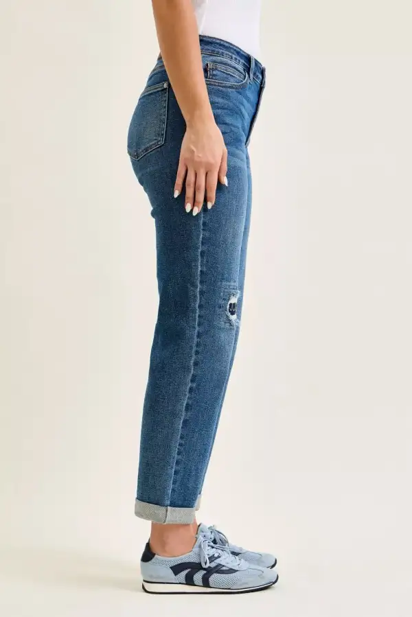 Denim Patchwork Mid Rise Relaxed Fit Jeans