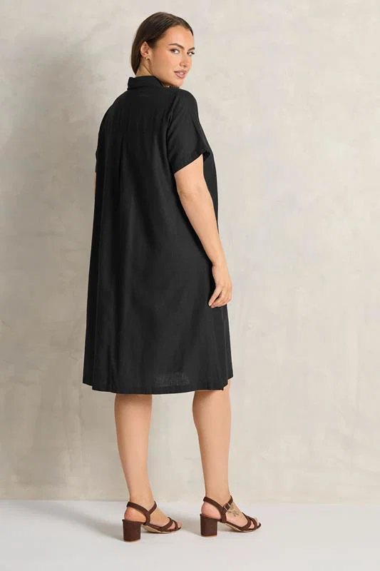Black Premium Linen Shirt Dress detail 3
