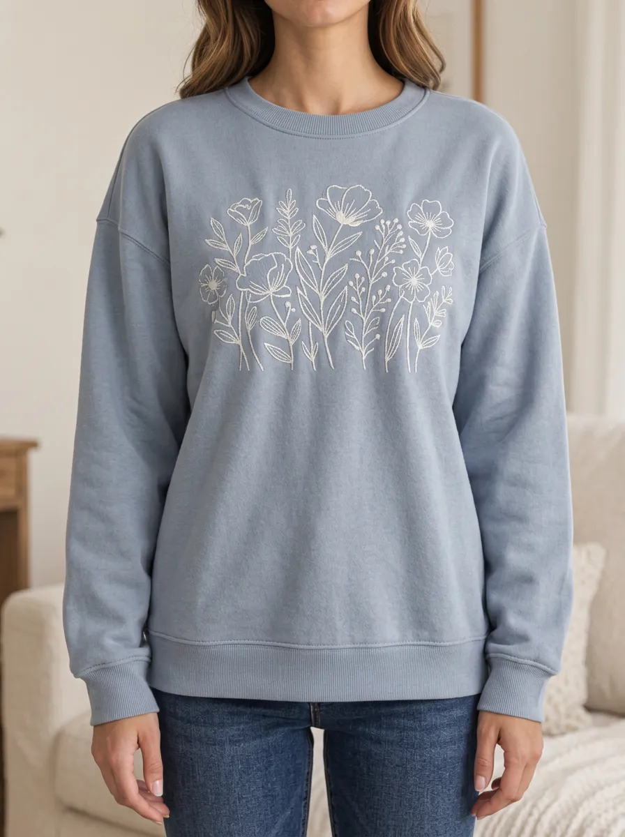 Women's Wildflower Artful Embroidered Crewneck Sweatshirt