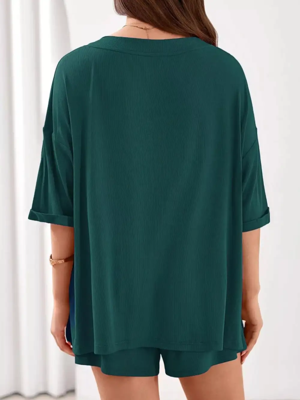 Casual Solid Color V Neck Top and Shorts Set