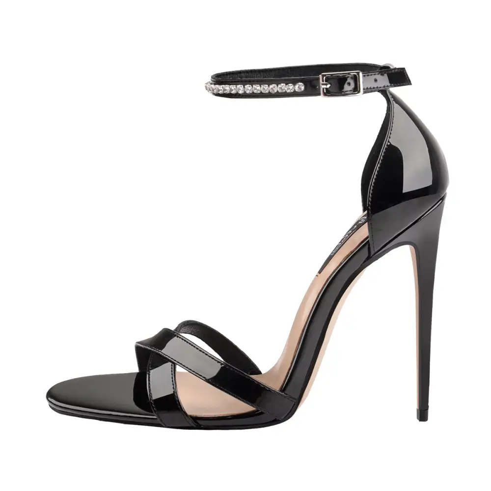 Ankle Strap Rhinestone Gladiator Stiletto Sandals