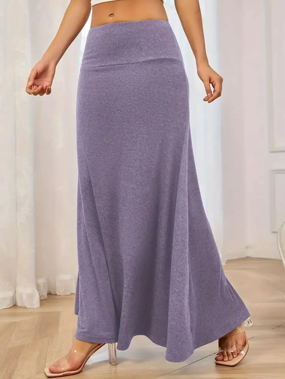 Knit High Waist Midi Skirt