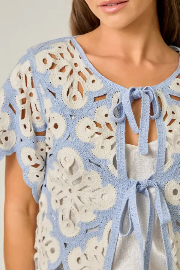Modern Open Front Tie Front Crochet Cardigan