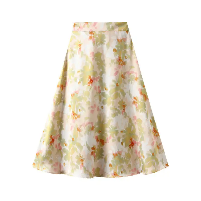 Utility Satin Print Elastic Waist Skirt
