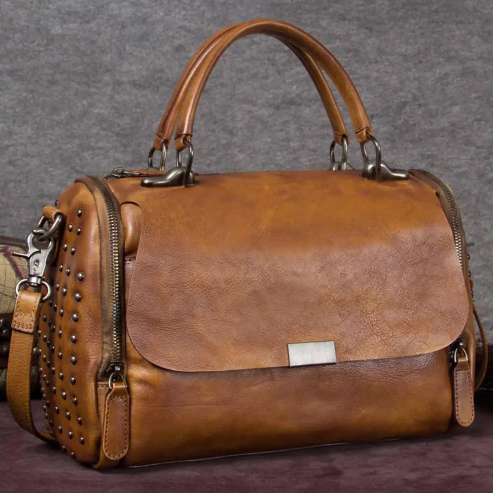 Multi Pocket Leather Satchel Crossbody Bag