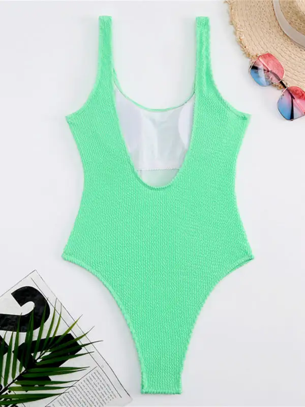 Candy Fluorescent Pleated Fabric One Piece Swimsuit