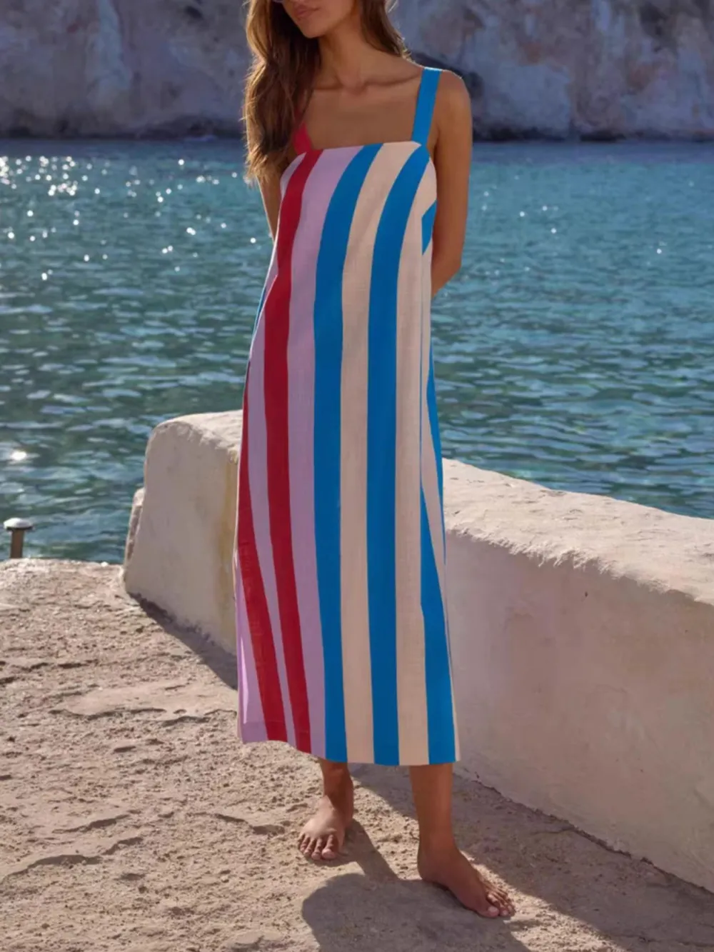 Relaxed Shape Striped Midi Dress