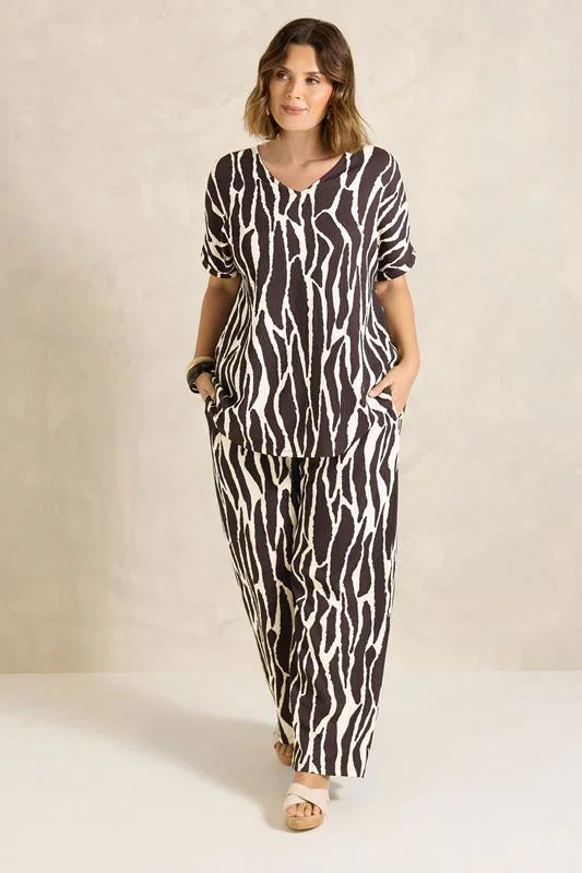 Chocolate Brown Zebra Print V-Neck Top detail 1