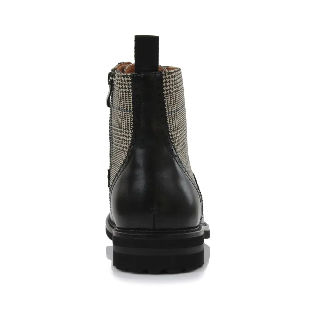 Faux-Leather Wingtip Brogue Motorcycle Boots