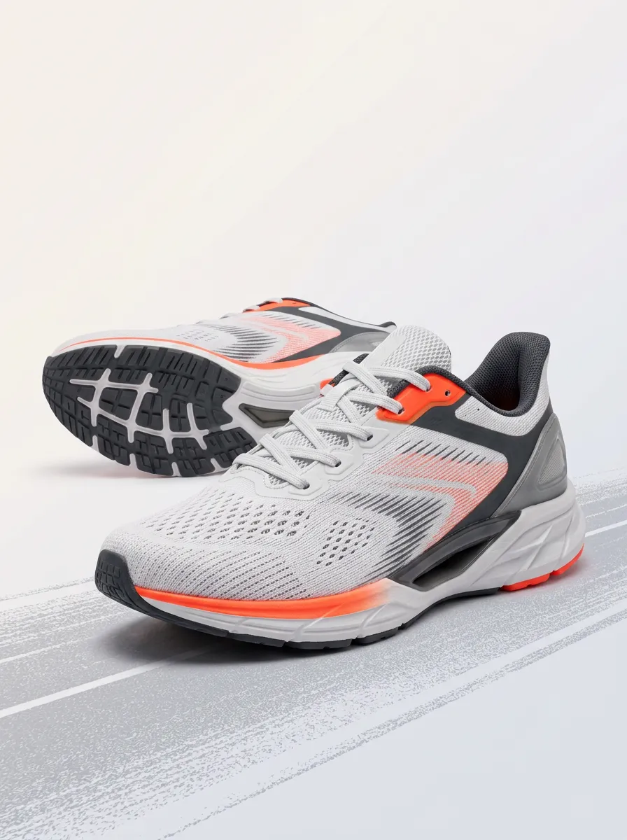Unisex Sport Fitness Orange Grey Gradient Printed Running Shoes
