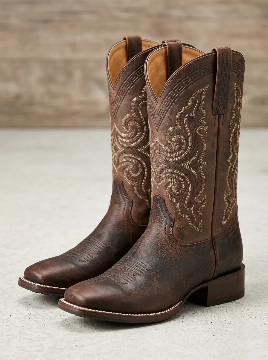 Southwestern Embroidered Leather-Look Statement Men's Western Cowboy Boots