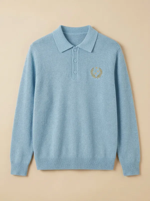 Men's Laurel Star Embroidered Polo-Collar Knit Sweater