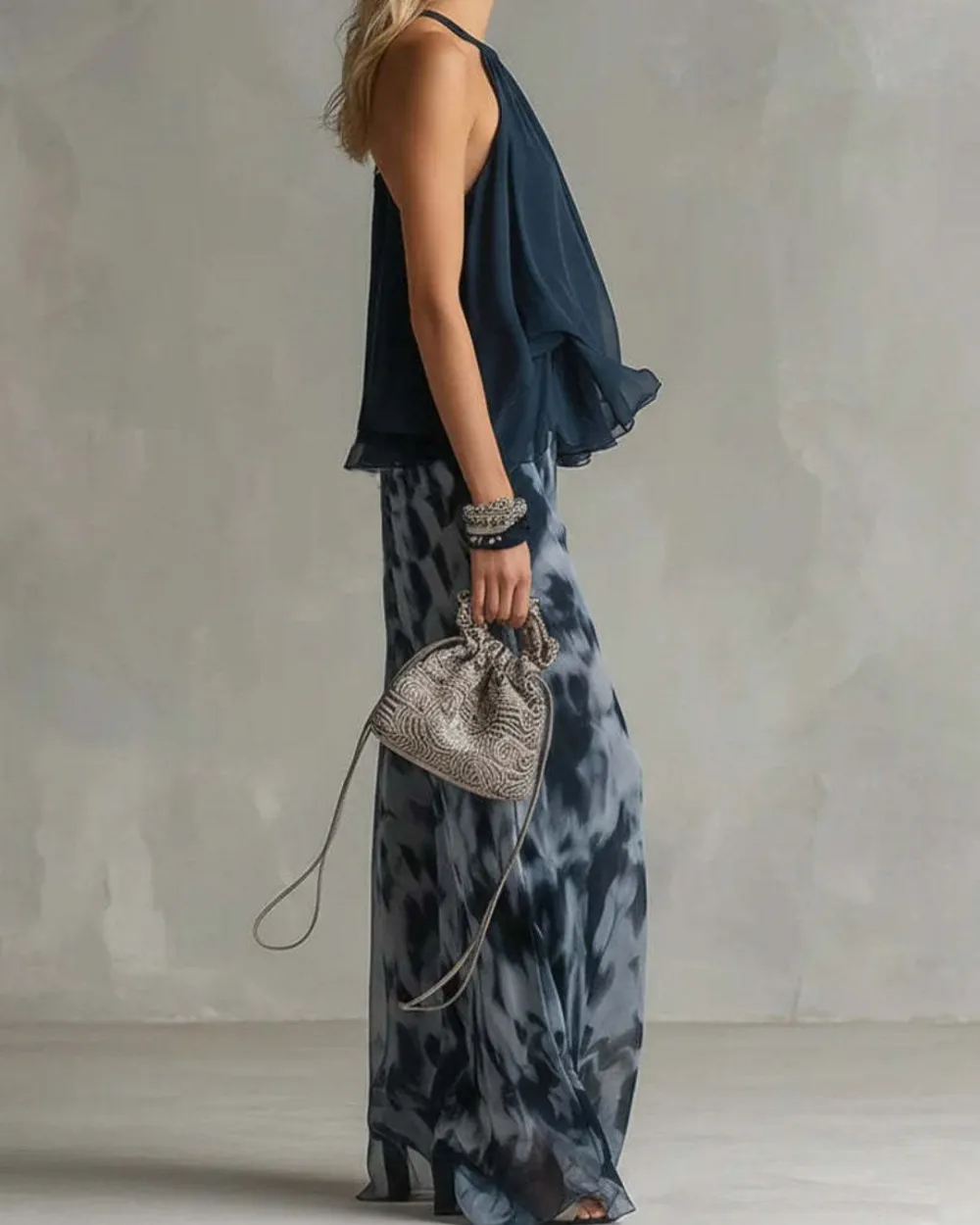 Off-Shoulder Blouse and Pants Set Elegant Two-Piece Outfit