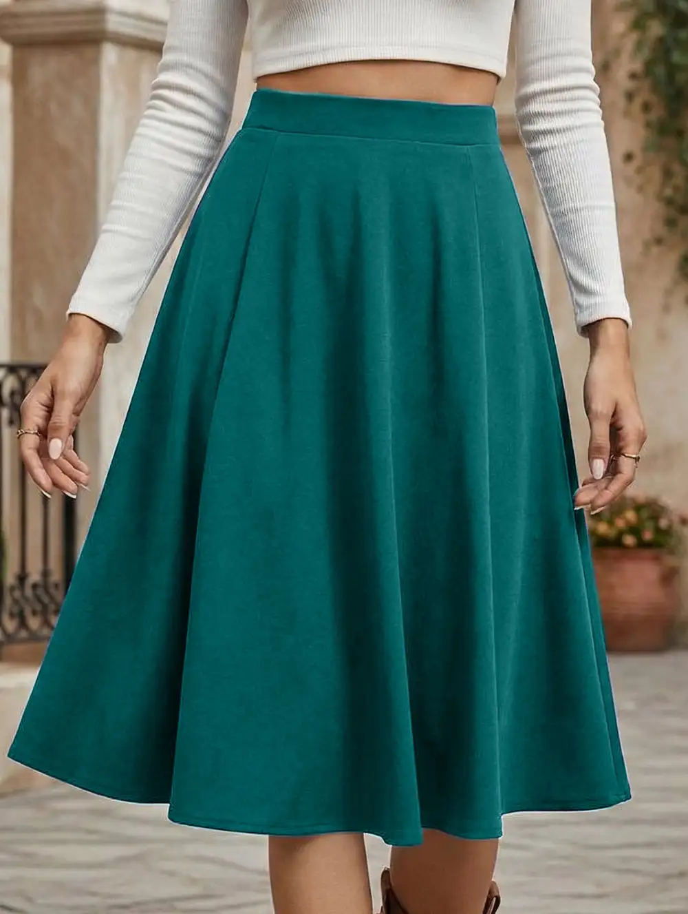 High Waist Pleated Midi Skirt