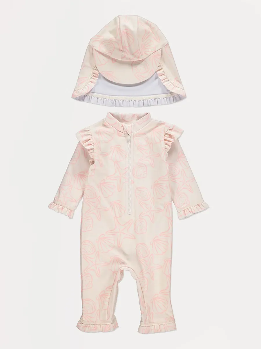 Pink Shell Sun Protection Rashsuit and Hat