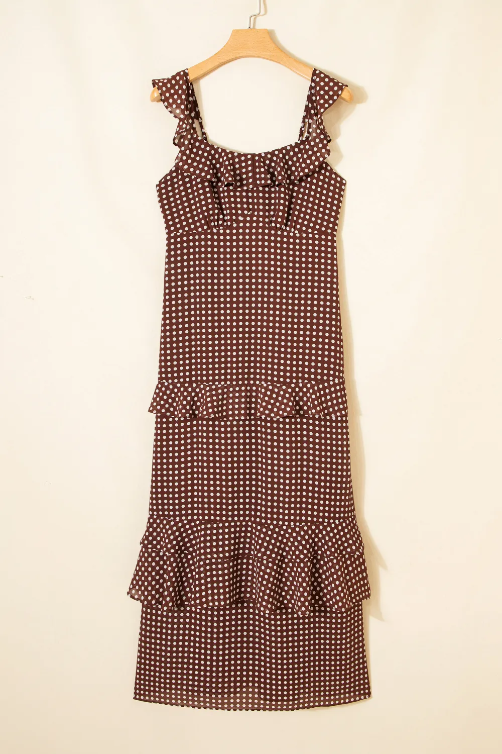 Brown Polka Dot Tiered Maxi Dress