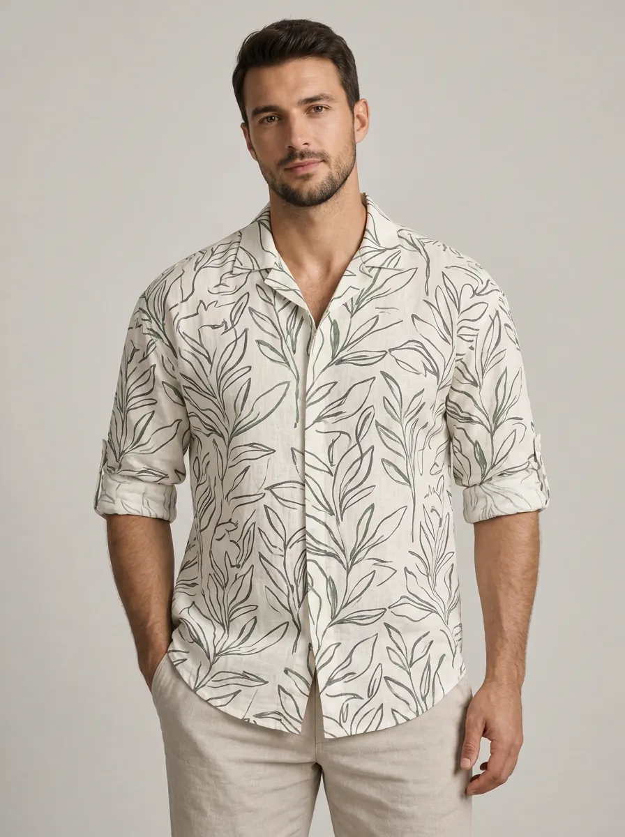 Men's Botanical Printed Linen Shirt