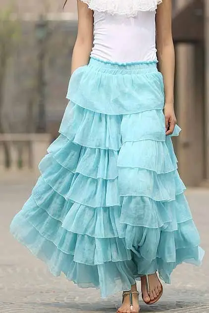 Refined Chiffon Layered Elastic Waist Maxi Skirt