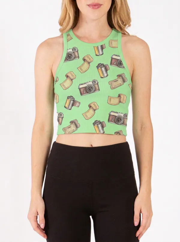 Women's Photography-Inspired Vintage Camera Film Printed Crop Tank Top