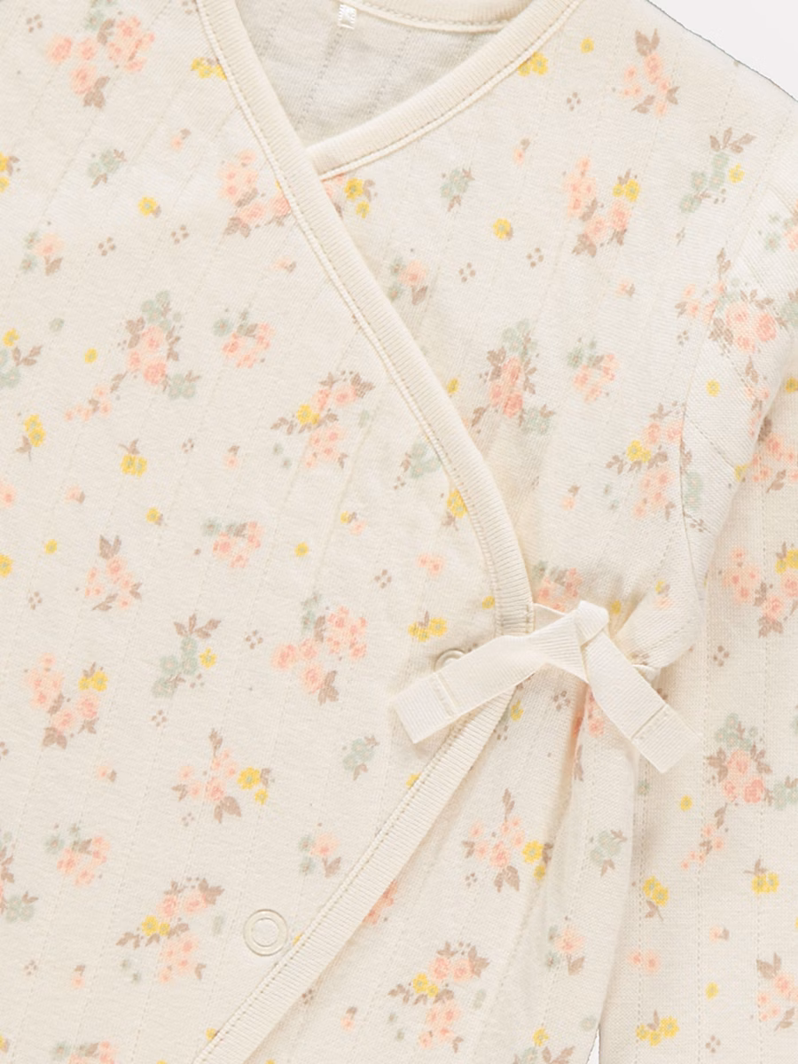 Neutral Ditsy Floral Ribbed Sleepsuit detail 1