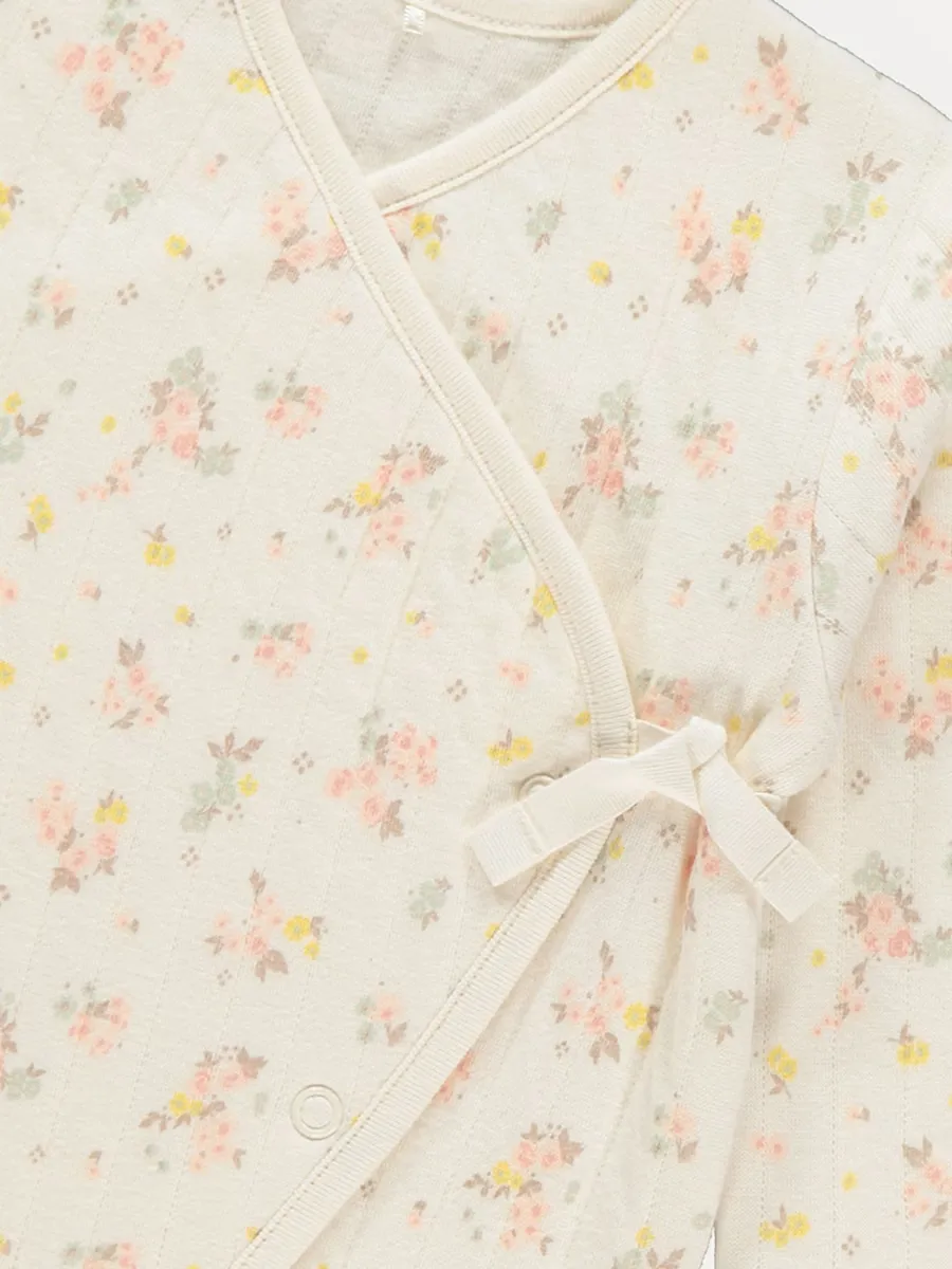 Neutral Ditsy Floral Ribbed Sleepsuit