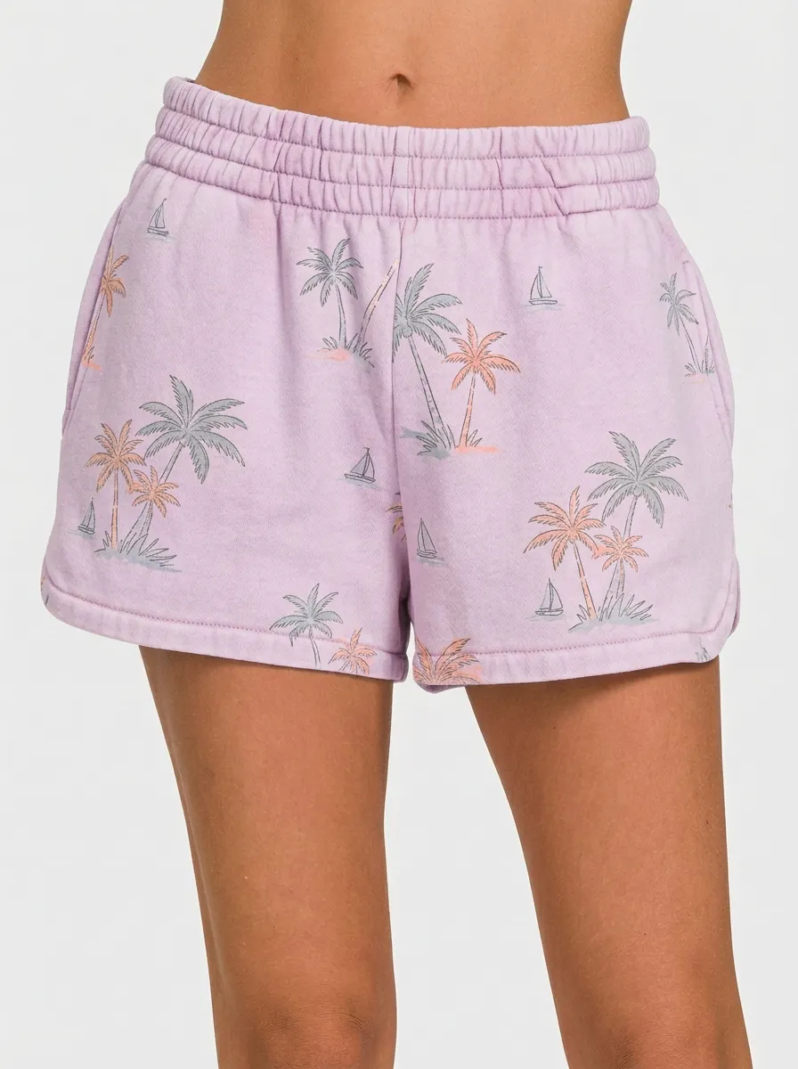 Women's Tropical Coastal Palm Tree Sailboat Printed Shorts