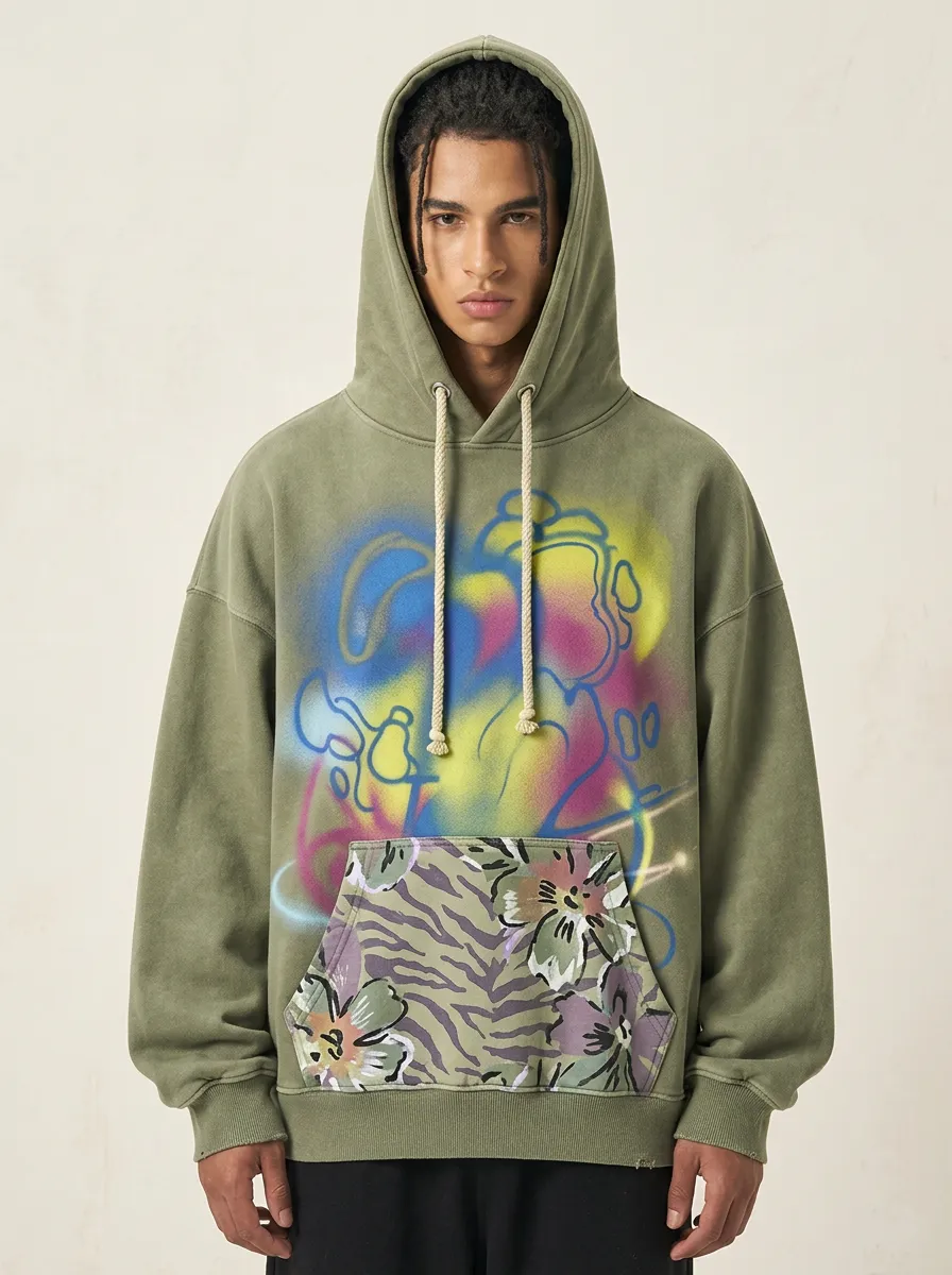 Unisex Mural Graffiti Floral Zebra Graphic Hoodie