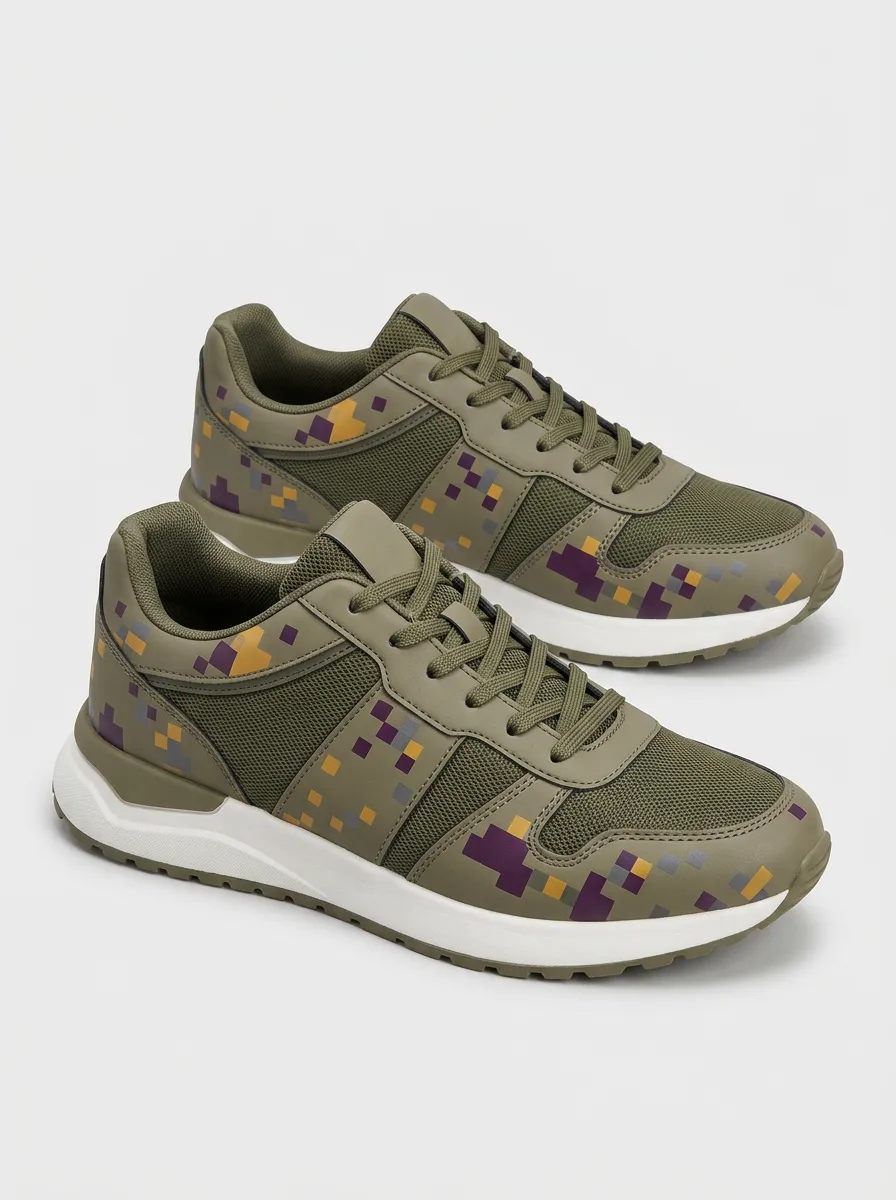 Men's Pixel Pattern Printed Sneakers Everyday Design