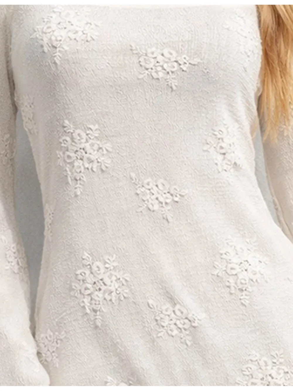 Embroidery Sheer Lace Flared Sleeves Mini Dress