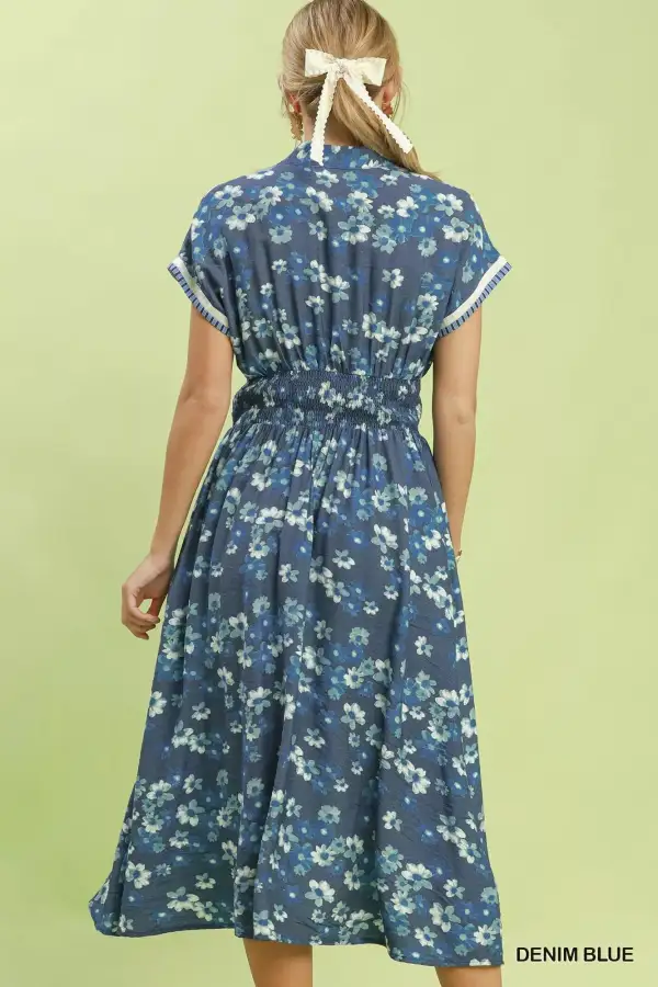 Henley Ruffle Sleeve Shift Pocketed Dress