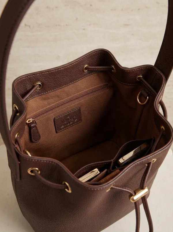 Women's Structured Drawstring Shoulder-Strap Bucket Bag
