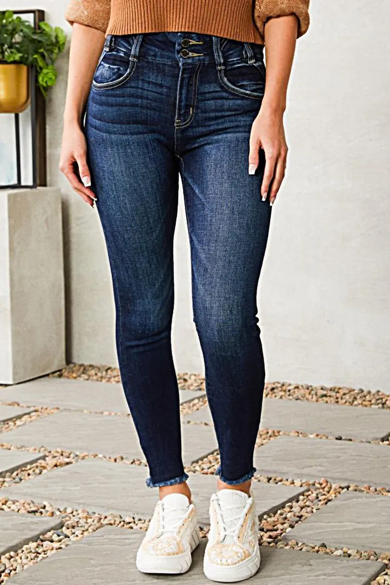 Raw Hem Button Up Skinny Jeans