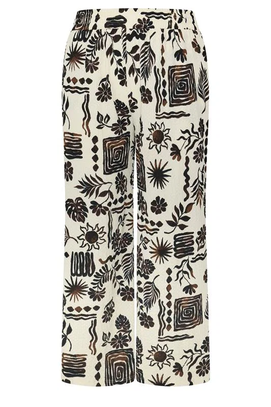 Natural Brown Summer Print Crinkle Wide Leg Trousers detail 4