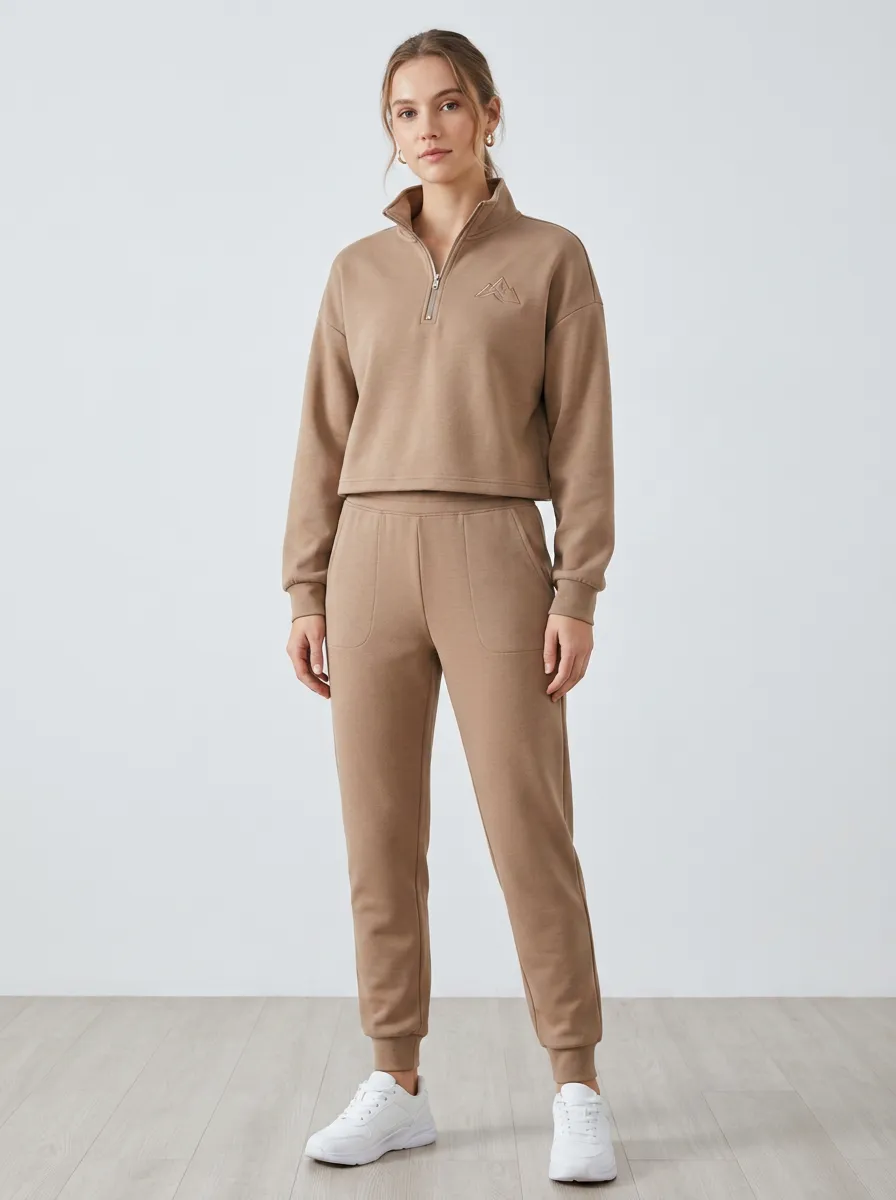 Women's Outdoor Hiking Mountain Embroidered Quarter-Zip Lounge Set
